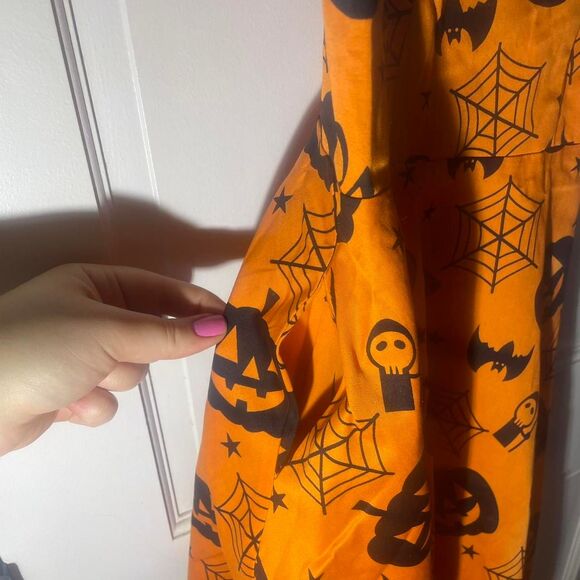 NWOT Women's Halloween Dress Orange Black Dress Pumpkin Spiderweb Mini Goobgs - Picture 5 of 9